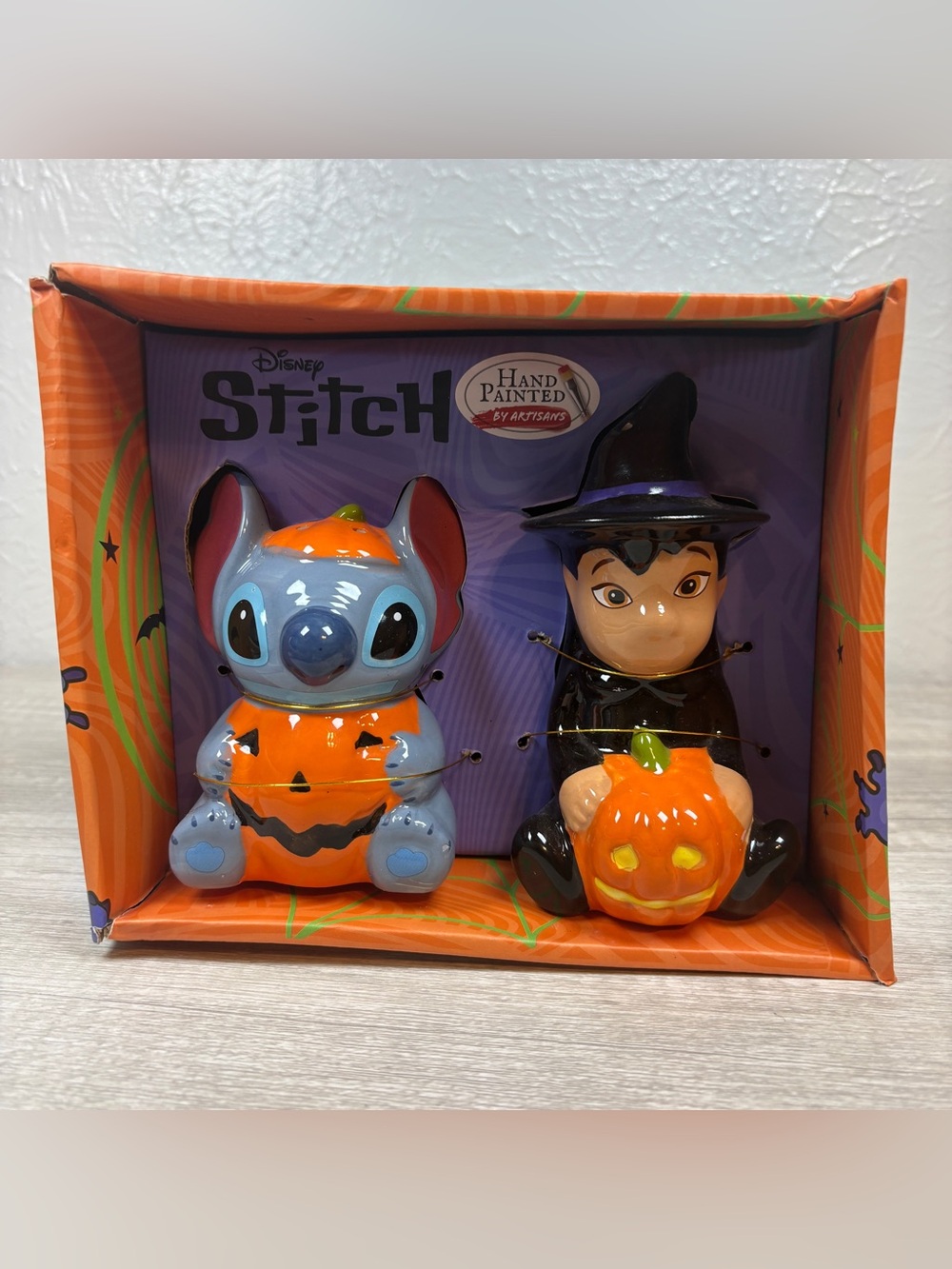 Disney Lilo and Stitch Halloween Salt and Pepper Shakers Witch Pumpkin